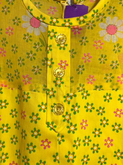 Vintage Bright Yellow Flower Power Mod 60s/70s Dress