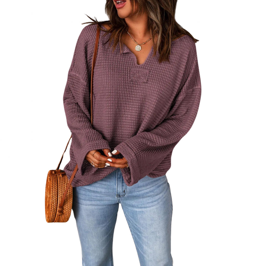 Purple Waffle Knit Long Sleeve Top