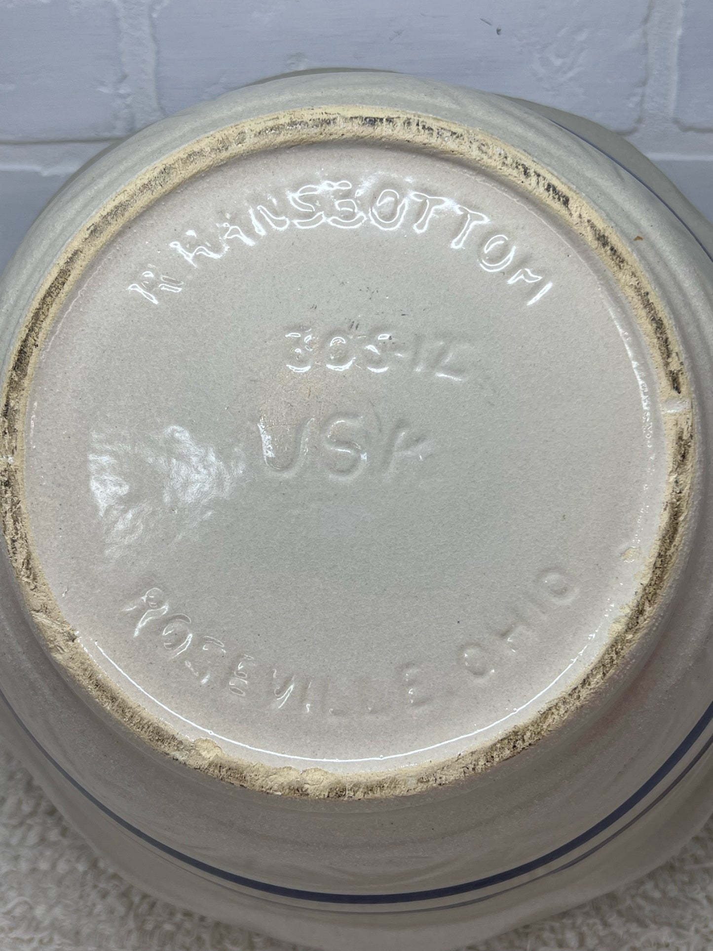 Ransbottom Roseville 12" Mid-Century Blue Banded Bowl