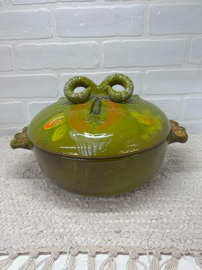 Pacific Stoneware 1970's Floral Rams Head Capricorn Casserole