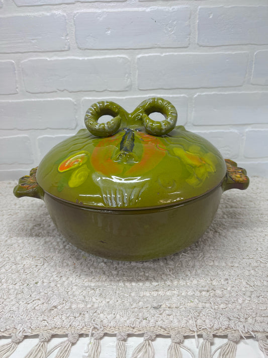 Pacific Stoneware 1970's Floral Rams Head Aries Casserole