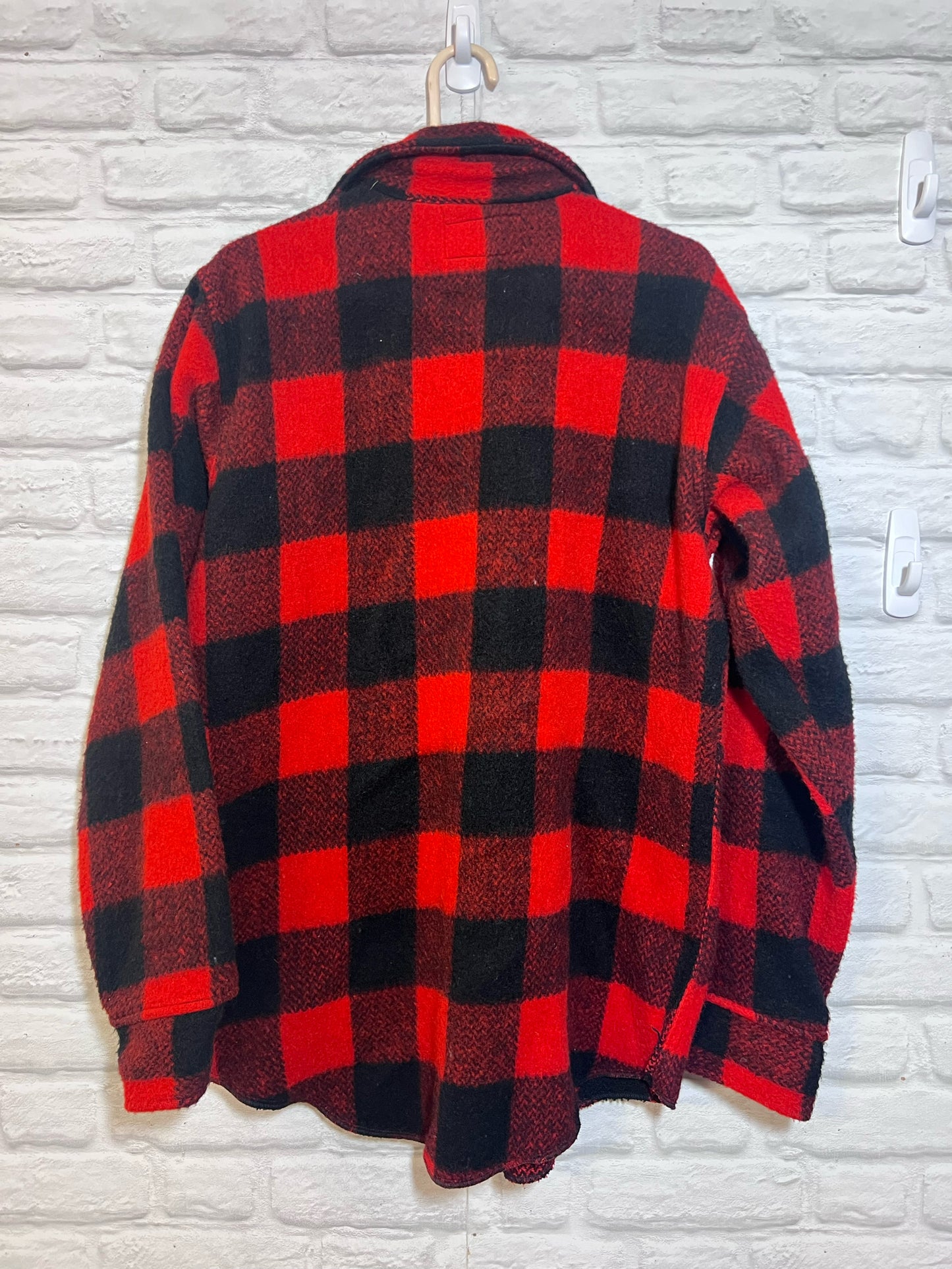 Melton Circa 1970's Buffalo Check Red & Black Wool Jacket Size Medium/Tall