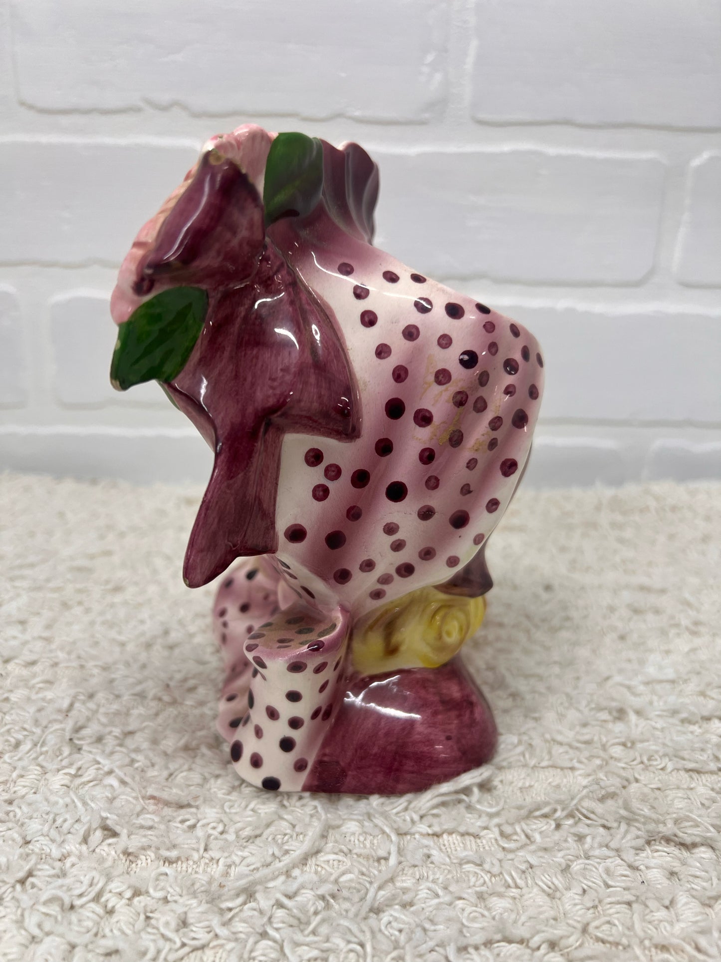 Ucagco Japan Vintage Lady Head Vase Southern Belle Pink Polka Dot