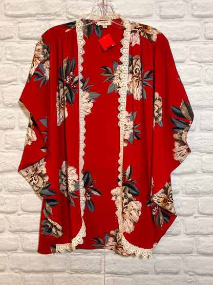 Size S/M Umgee Red Floral Lace Trimmed Kimono