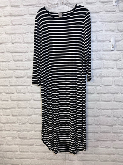 Size L Chico's Horizontally Striped Black & White T-Shirt Dress
