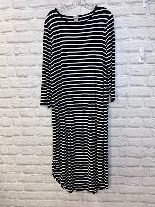 Size L Chico's Horizontally Striped Black & White T-Shirt Dress