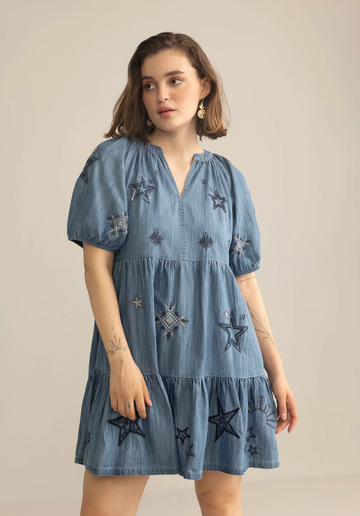 Prairie Hymn Embroidered Dress in Dusty Blue by Myra Bag
