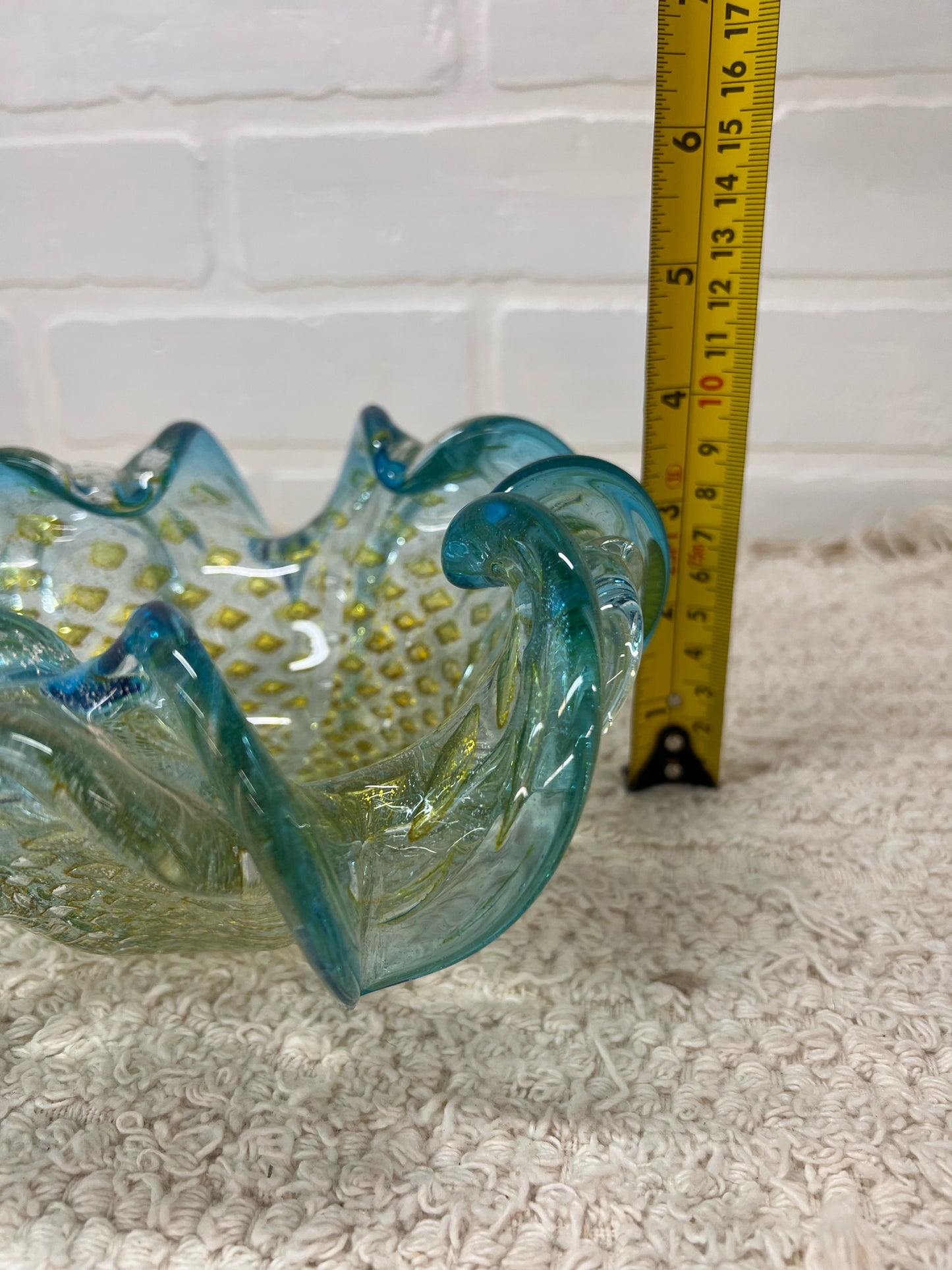 Murano/Murano Style Bollinato Blue & Gold Art Glass Bowl
