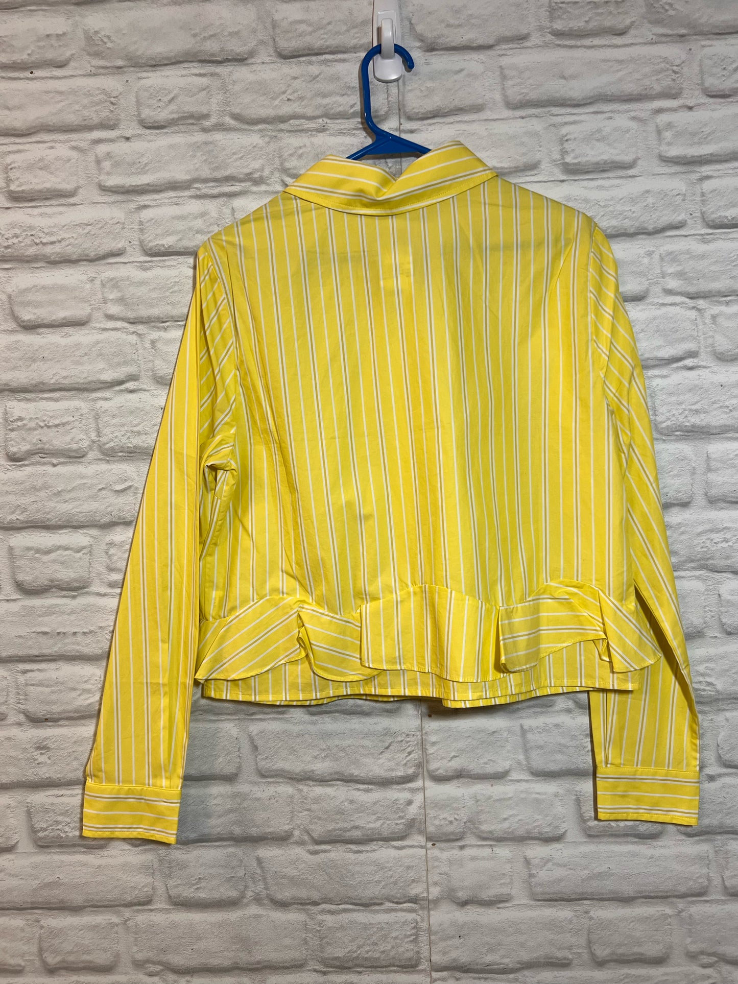 Size M CAbi Yellow Striped Cotton Dress Shirt