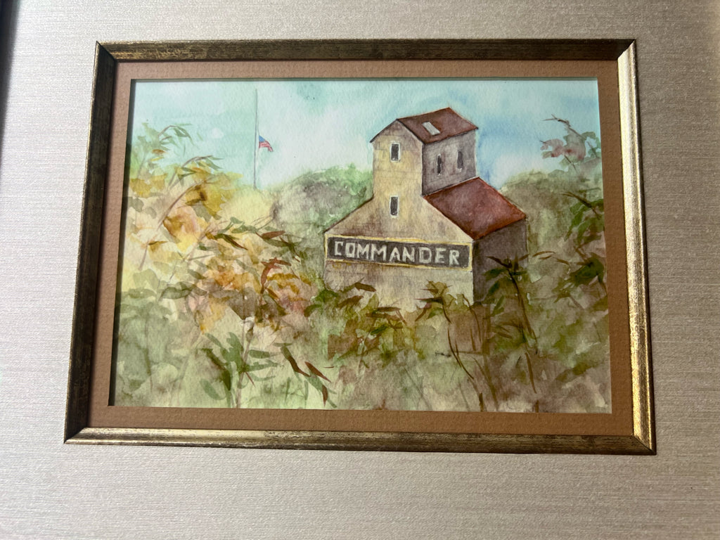 Framed grain elevator watercolor