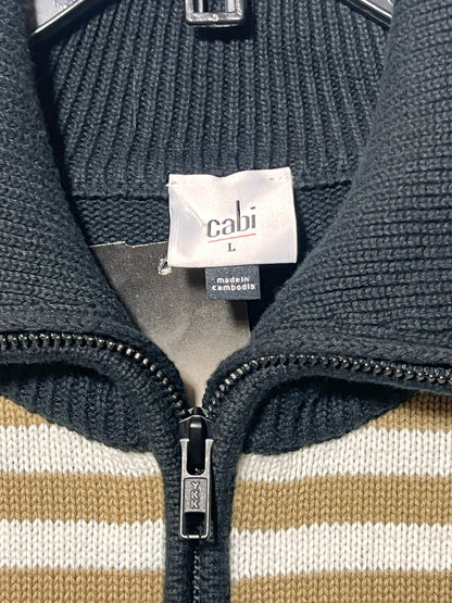 Size L CAbi Cotton Zip Front Collar Sweater