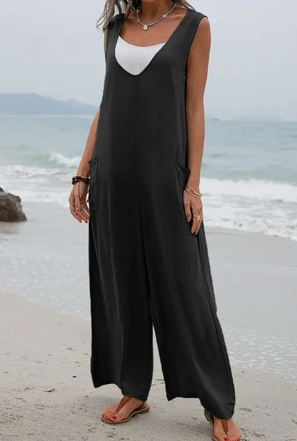Relaxed Fit Sleeveless Jumpsuit in Black