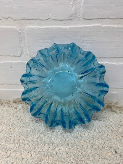 Vintage 'Pulled' Art Glass Blue Bowl