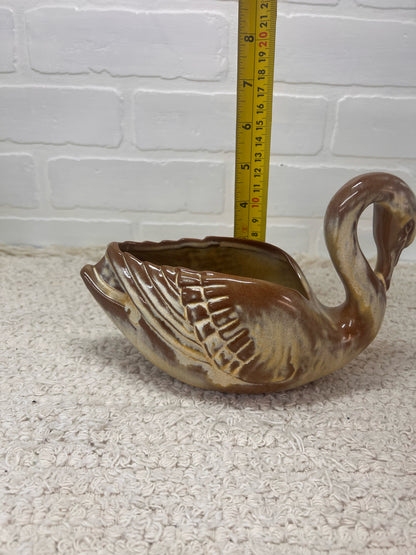Frankoma228 Brown Glazed Swan Planter