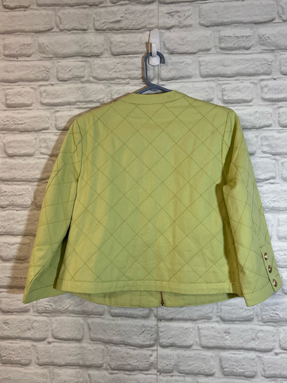 Size M CAbi Light Green Quilted Cotton Jacket w/ Gold Buttons
