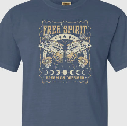 Free Spirit Comfort Colors Graphic T-Shirt - Pepper or Denim Blue