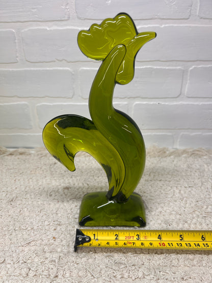 Mid Century Modern Viking Glass Kellogg Rooster Figurine – Avocado Green Art Glass