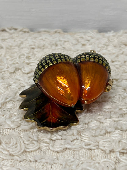 Monet Acorn Enameled Trinket Box