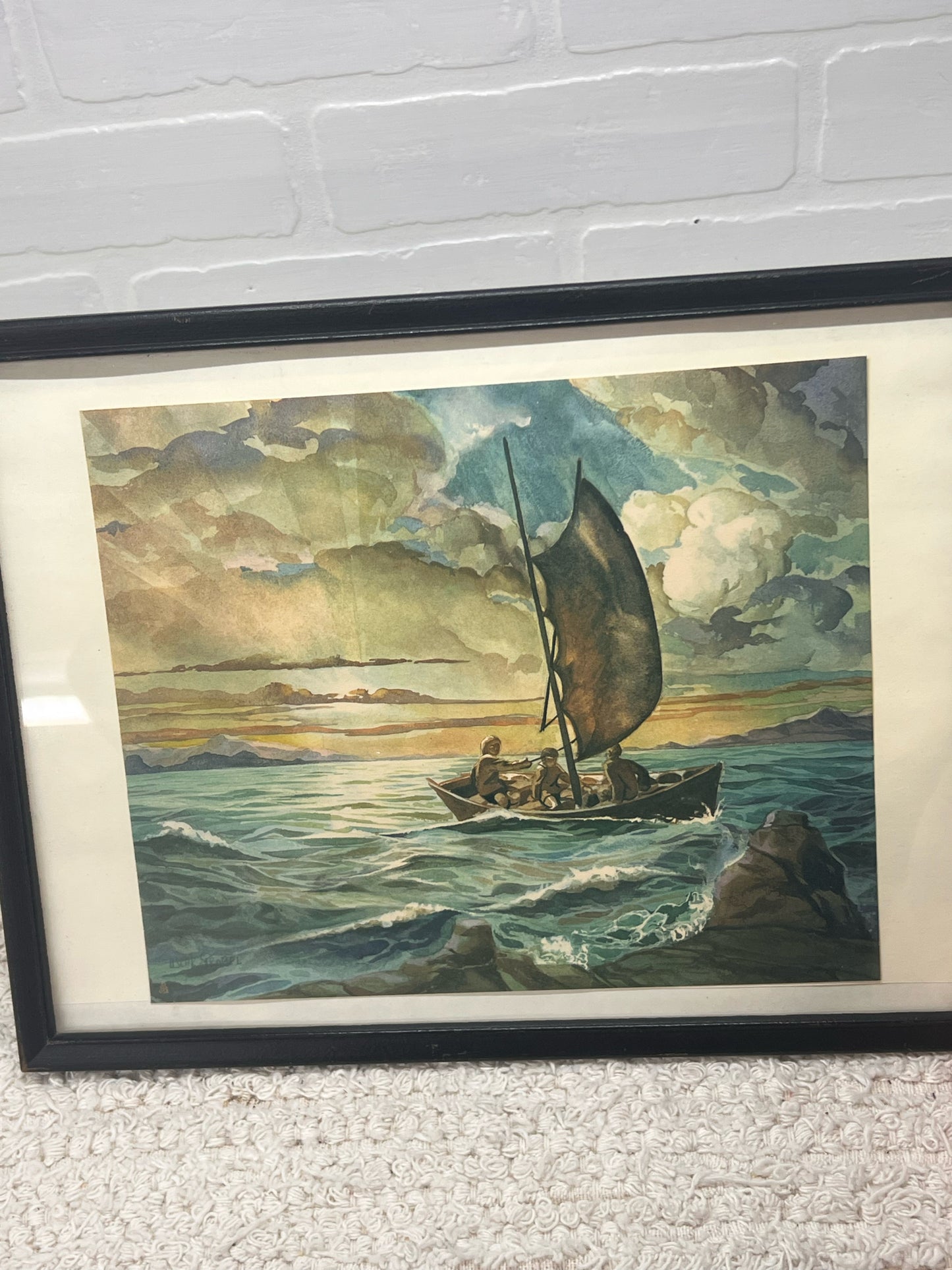 Framed Vintage Osar Sterobel Print - Journey's End - Moody Midcentury Art