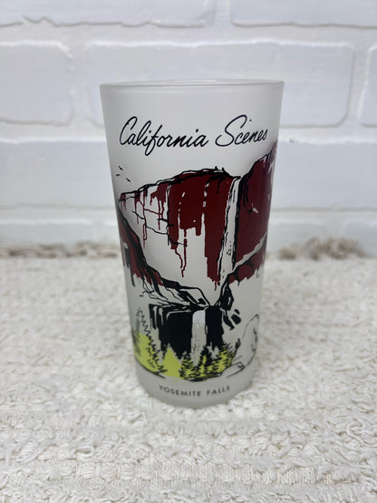 Vintage California Scenes Frosted Glasses Set of 8 Original Wire Carrier MCM Bar