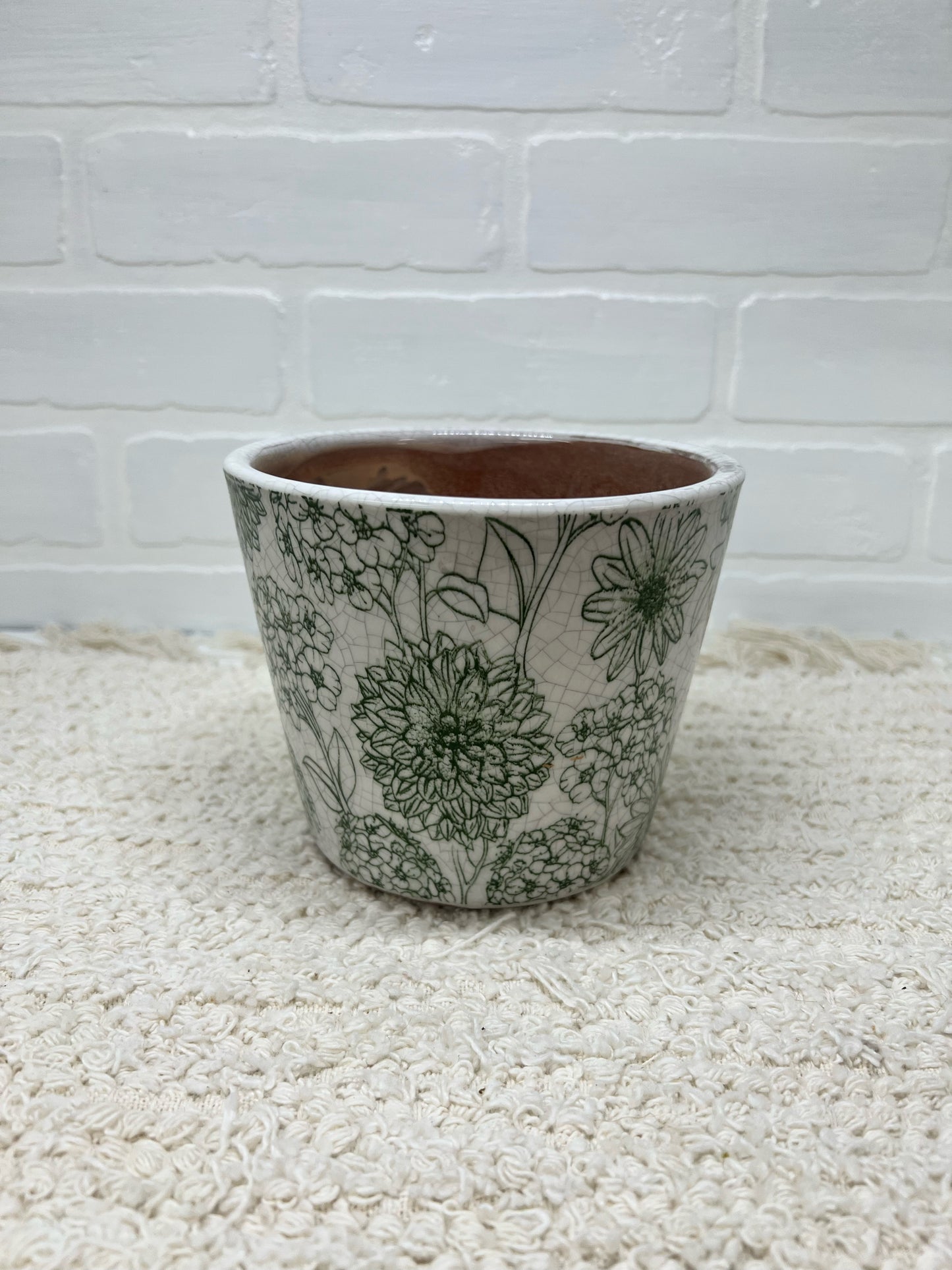 5" Crackle floral flowerpot