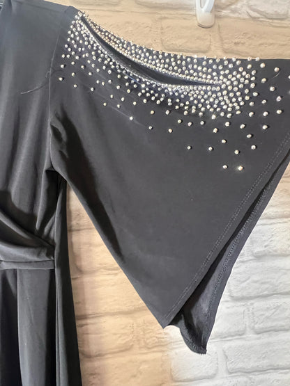 Size S MSK Black Maxi Dress w/ Silver Beaded Sleeves