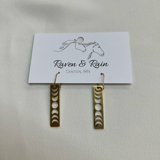 Raven & Rain Brass Moon Phase Bar Earrings