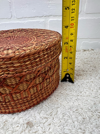 Vintage Round Lidded Basket