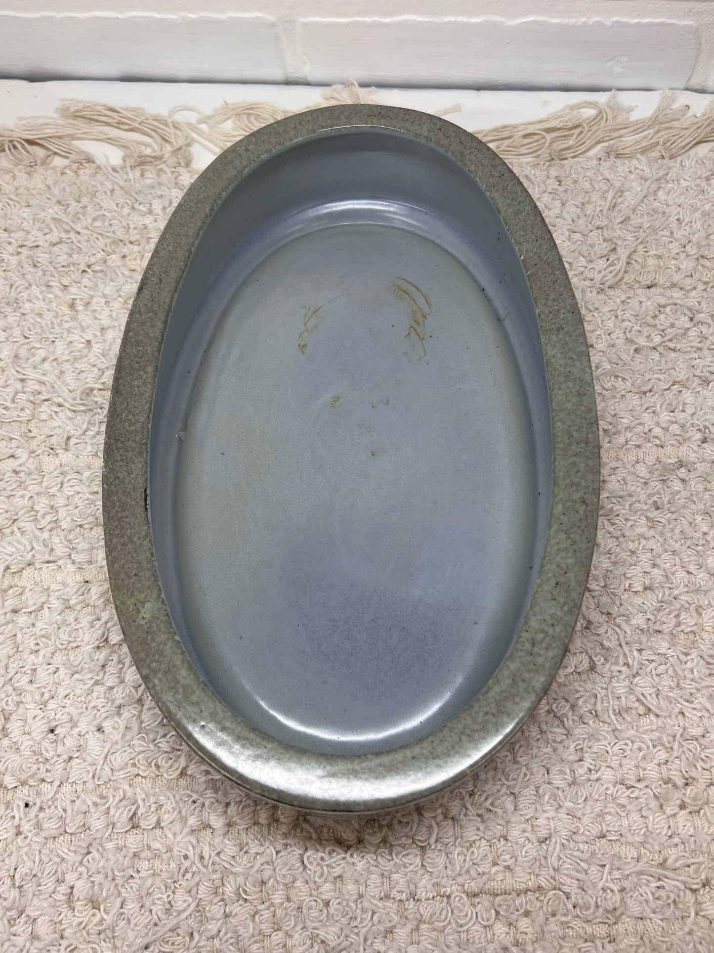 Red Wing Pottery Monarch Line Oval Shallow Planter Blue/Gray Stripe