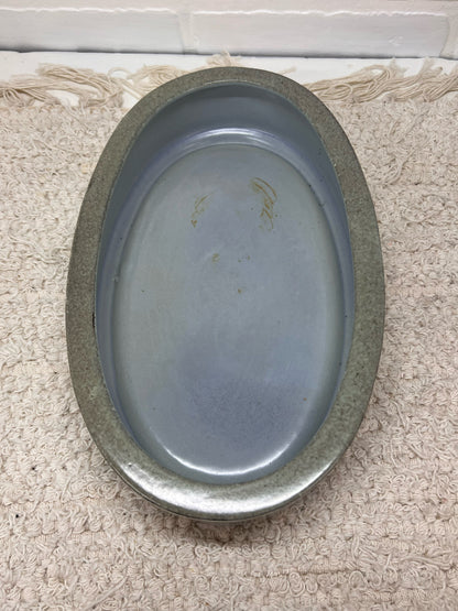 Red Wing Pottery Monarch Line Oval Shallow Planter Blue/Gray Stripe