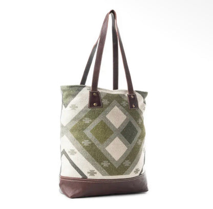Myra Bag Handwoven Cotton & Leather Checkered Tote Bag