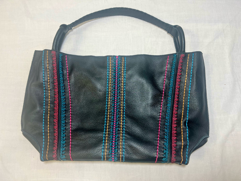 The Sak black leather tote w/ boho embroidery detail