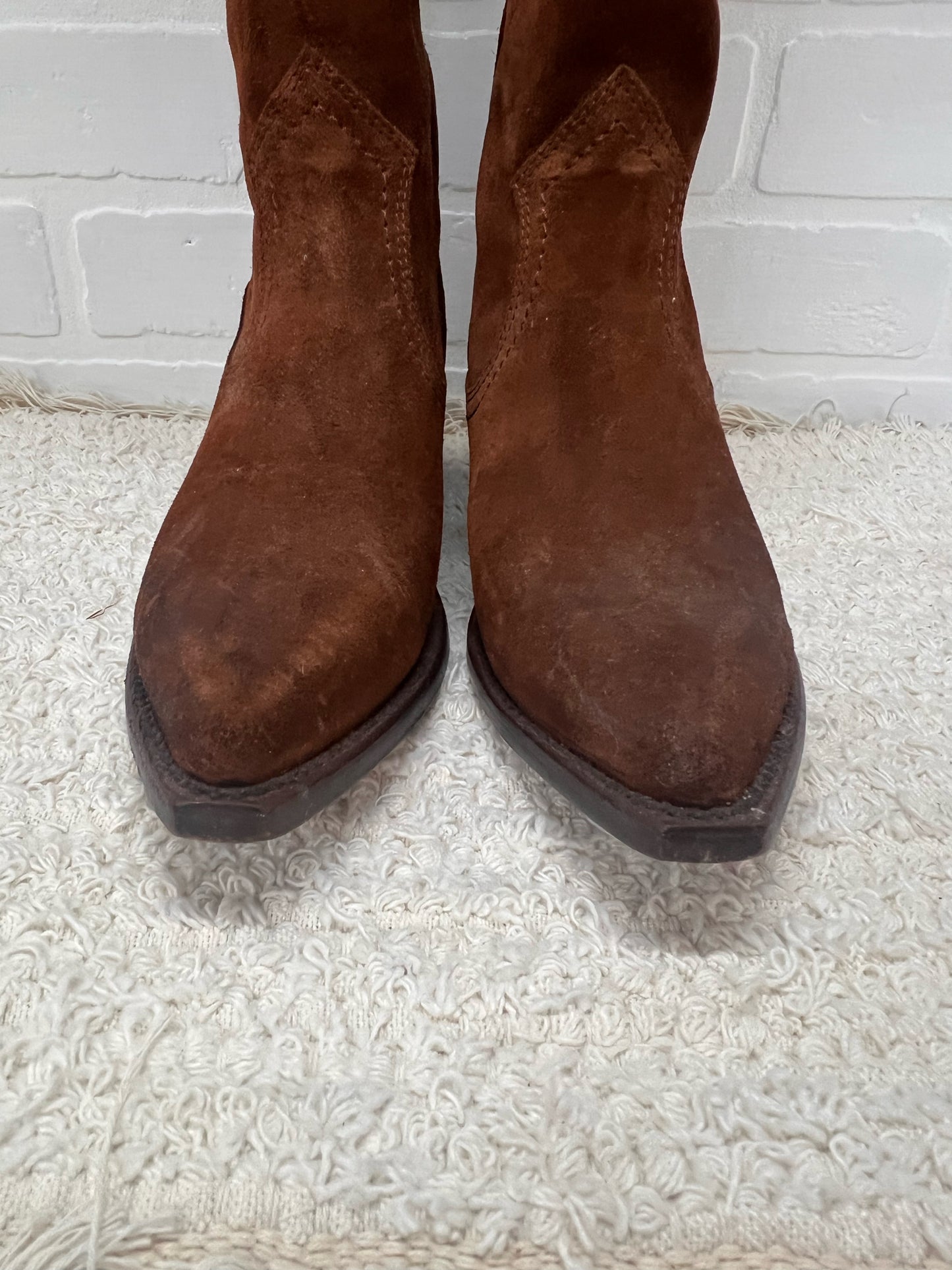 Frye Size 7 Sacha Tall Western Boots Brown Suede Leather
