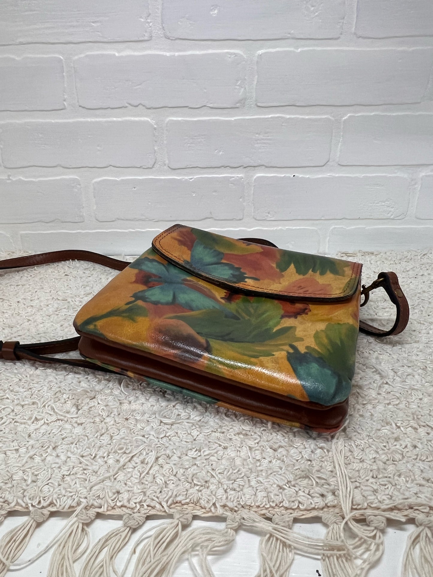 Patricia Nash Vallata Crossbody Bag - Leather with Butterfly Watercolor Print