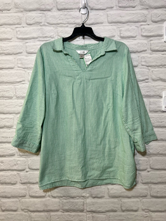 Size 1X CJ Banks striped green & white cotton shirt