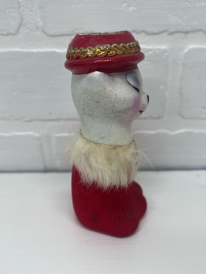 Vintage Kitschy Sweater Kitty Bud Vase  in Red Sweater