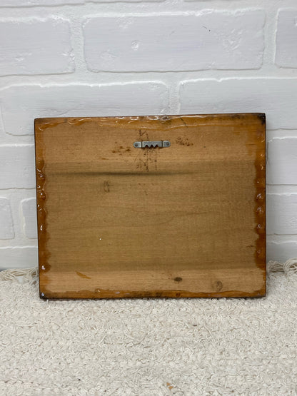 Vintage Foil Art Bear & Cubs Fall Scene on Wood