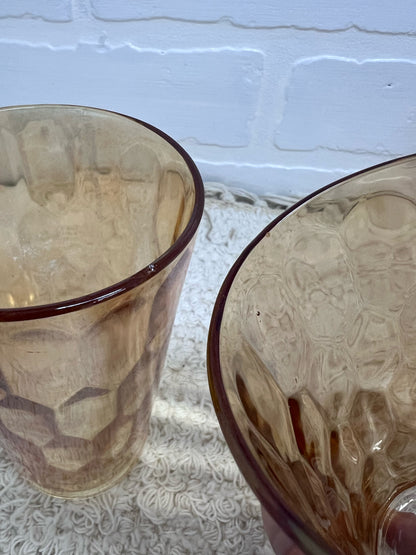 Jeannette Glass Glass set 8 orange glasses in caddy