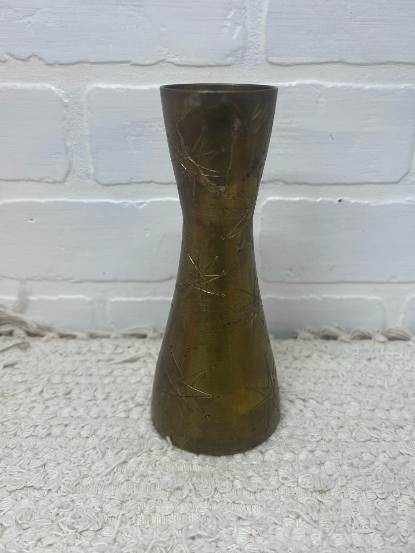 Vintage Brass Vase w/ Atomic Etched Design
