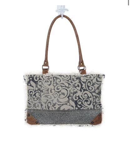 Myra Bag Leaf Print Small Tote Bag – Women’s Canvas & Leather Travel Handbag with Zipper Pocket, 13.5"x9.5", Everyday Work or School Tote