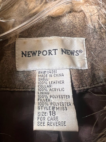 Newport News Vintage Leather Jacket w/ Faux Fur Trim
