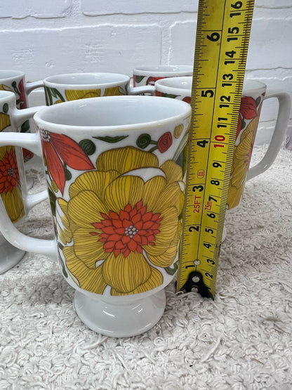 Set of 6 Circa 1970's Mod Flower Pedestal Mugs - Good Wood, Japan