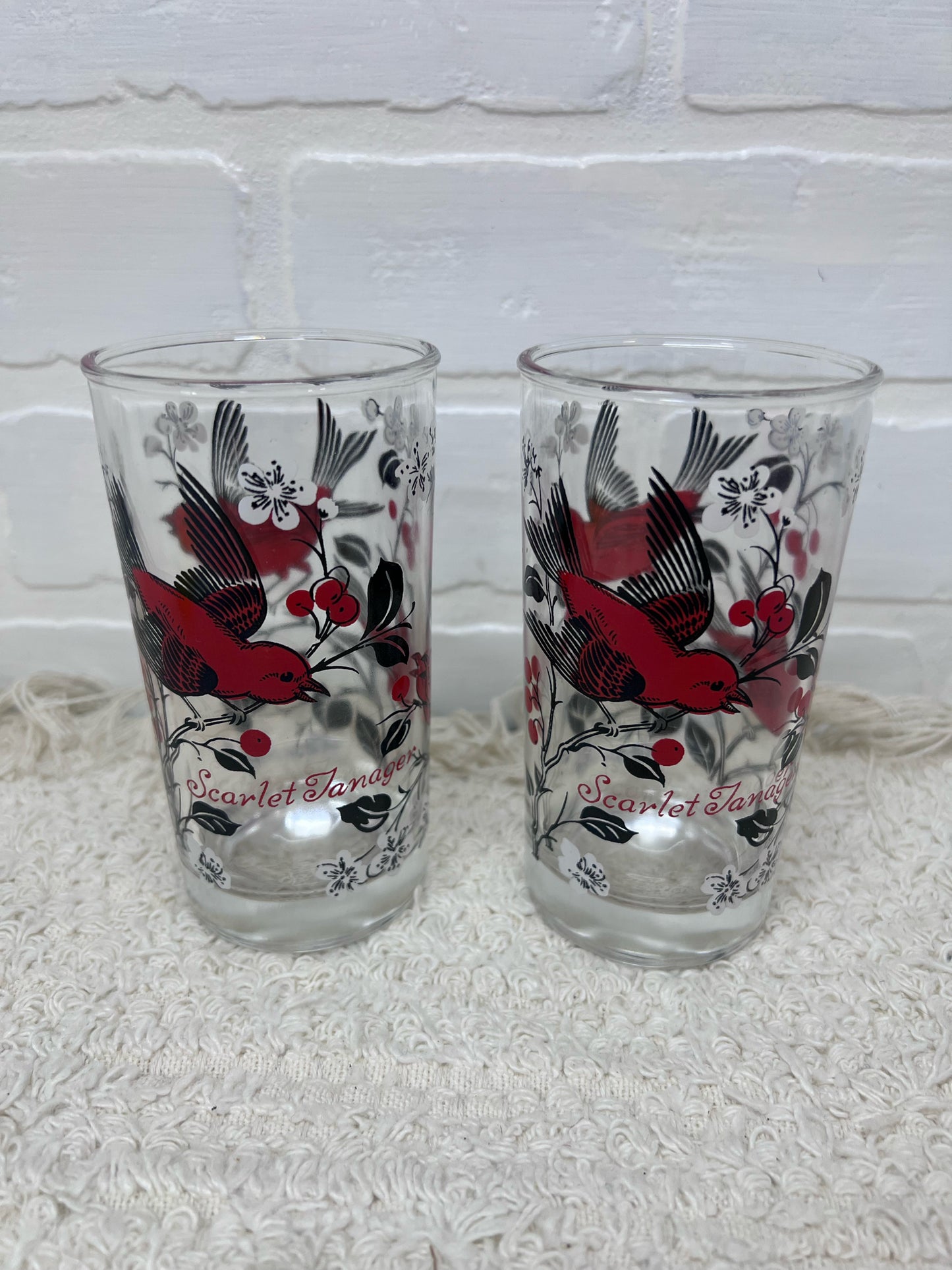 Hazel Atlas Set of 2 Scarlet Tanager Drinking Glass