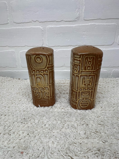 Frankoma Pottery Salt & Pepper Shaker Set in Aztec Mayan Pattern