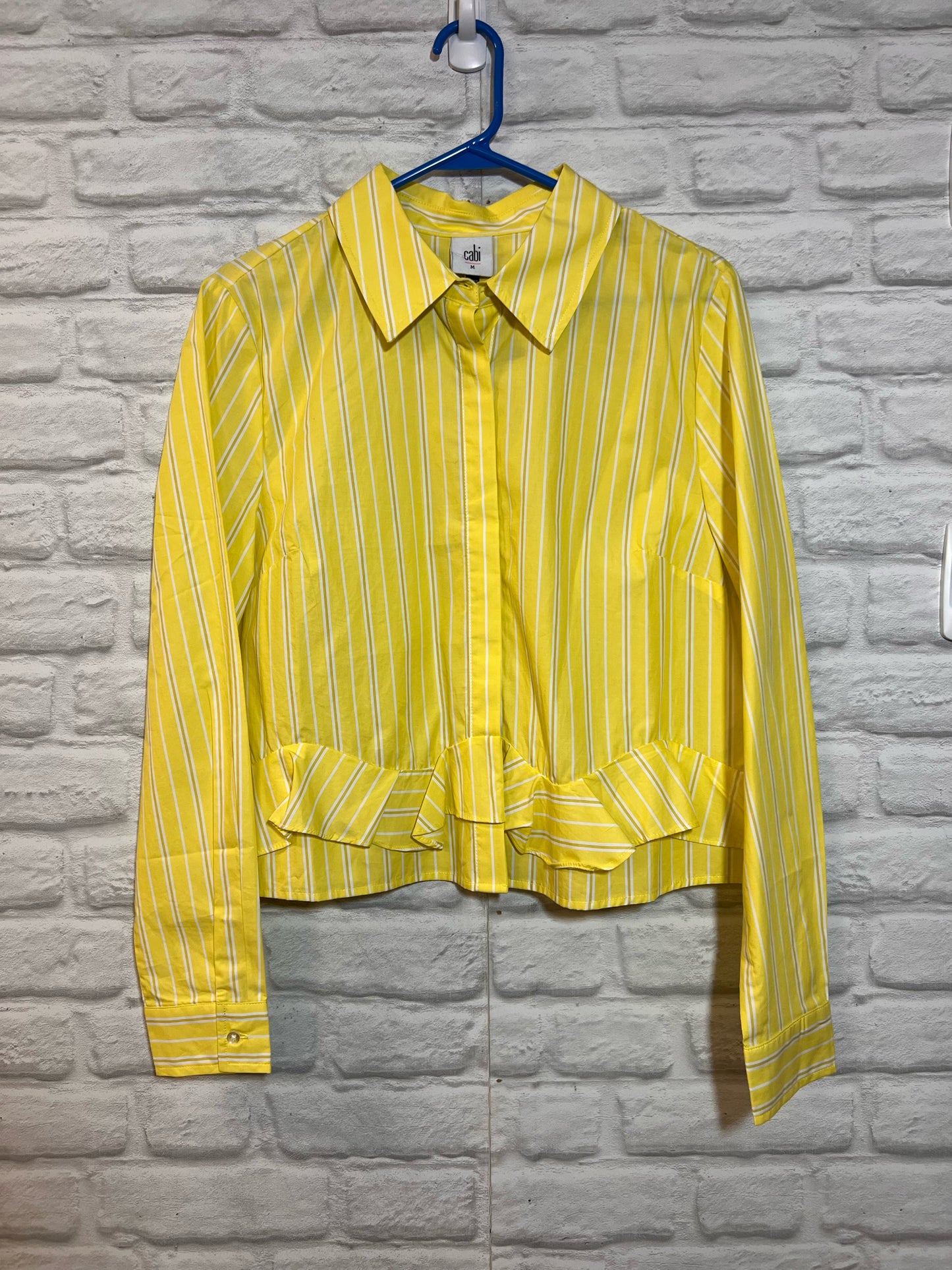 Size M CAbi Yellow Striped Cotton Dress Shirt