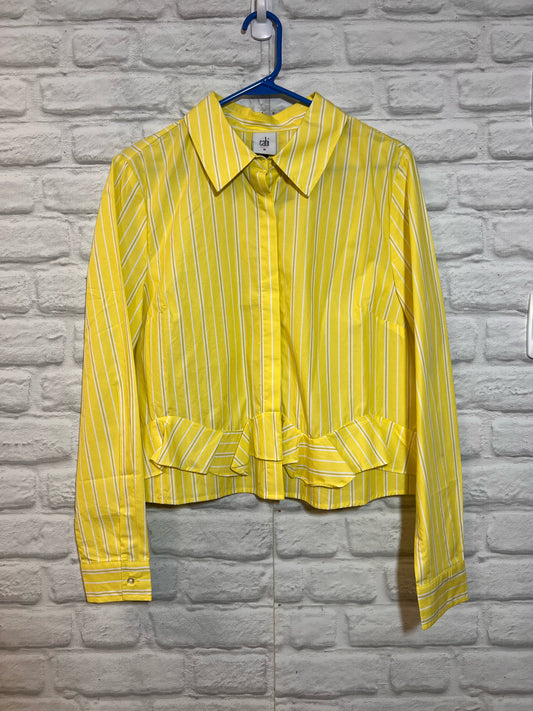 Size M CAbi Yellow Striped Cotton Dress Shirt