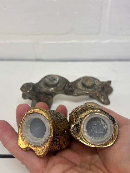 Vintage Metal Owls on Branch Salt & Pepper Set