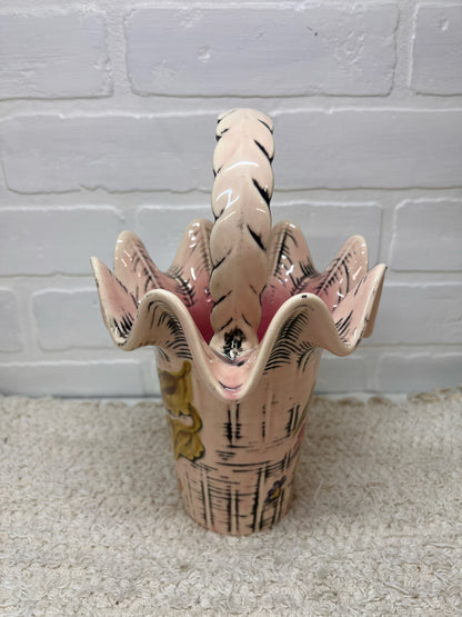 Hull Pottery 1950's 'Flite' T4 Pink Basket Vase