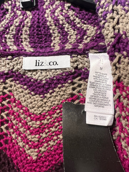 Size M Liz & Co Purple Chevron Multicolor Knit Cardigan NWT