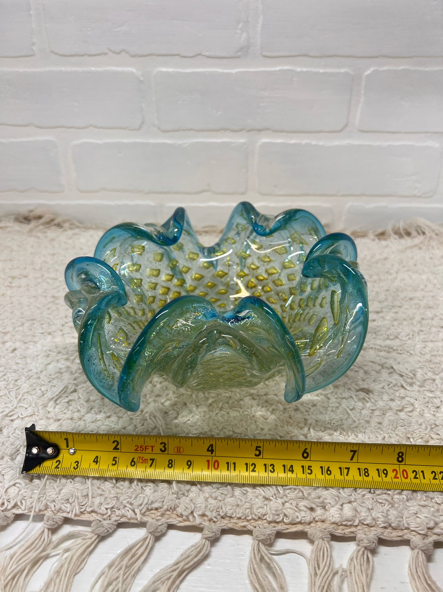 Murano/Murano Style Bollinato Blue & Gold Art Glass Bowl
